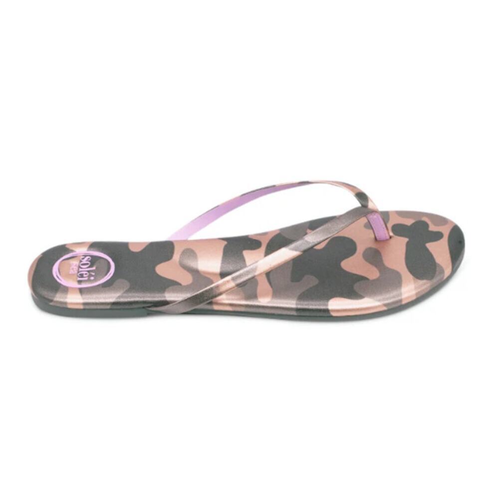 Solei Sea Women's Metallic Gold & Lilac Indie Camo Flip Flop Sandals Size 7 - Picture 10 of 10